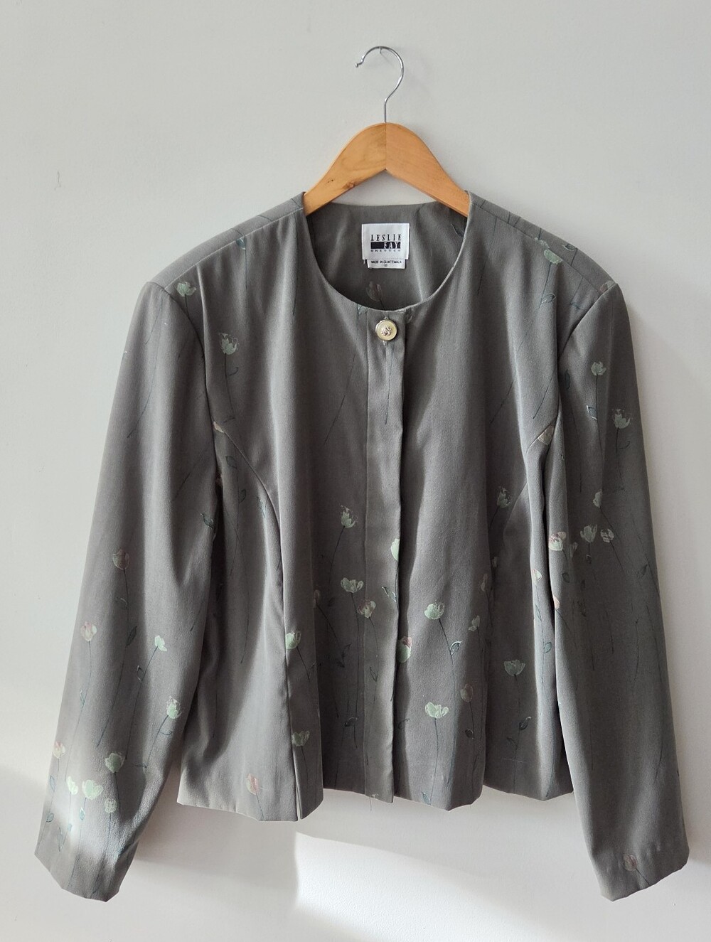 Leslie Fay Vintage Gray Floral Jacket Blazer Women's Size 18 Career Classic